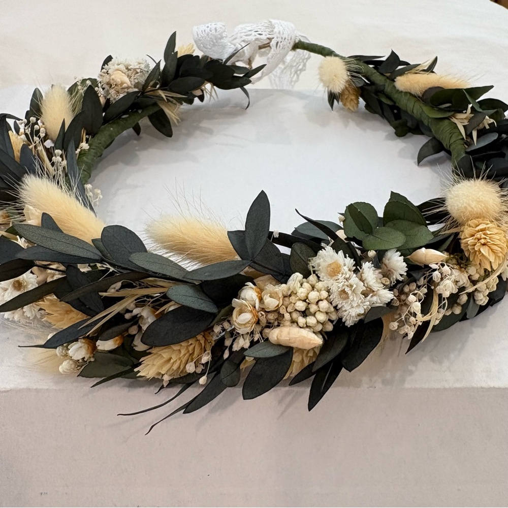 Handmade Green and Cream Flower Crown